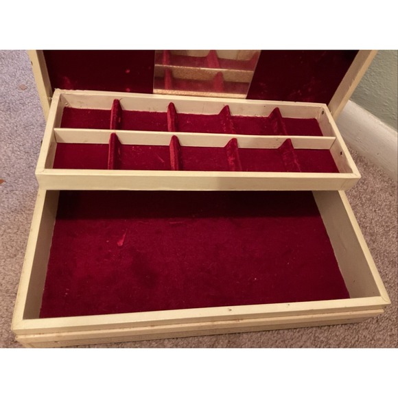 Vintage leatherette Jewelry Box‎ Red Velvet Interior, mirrored - Picture 3 of 12